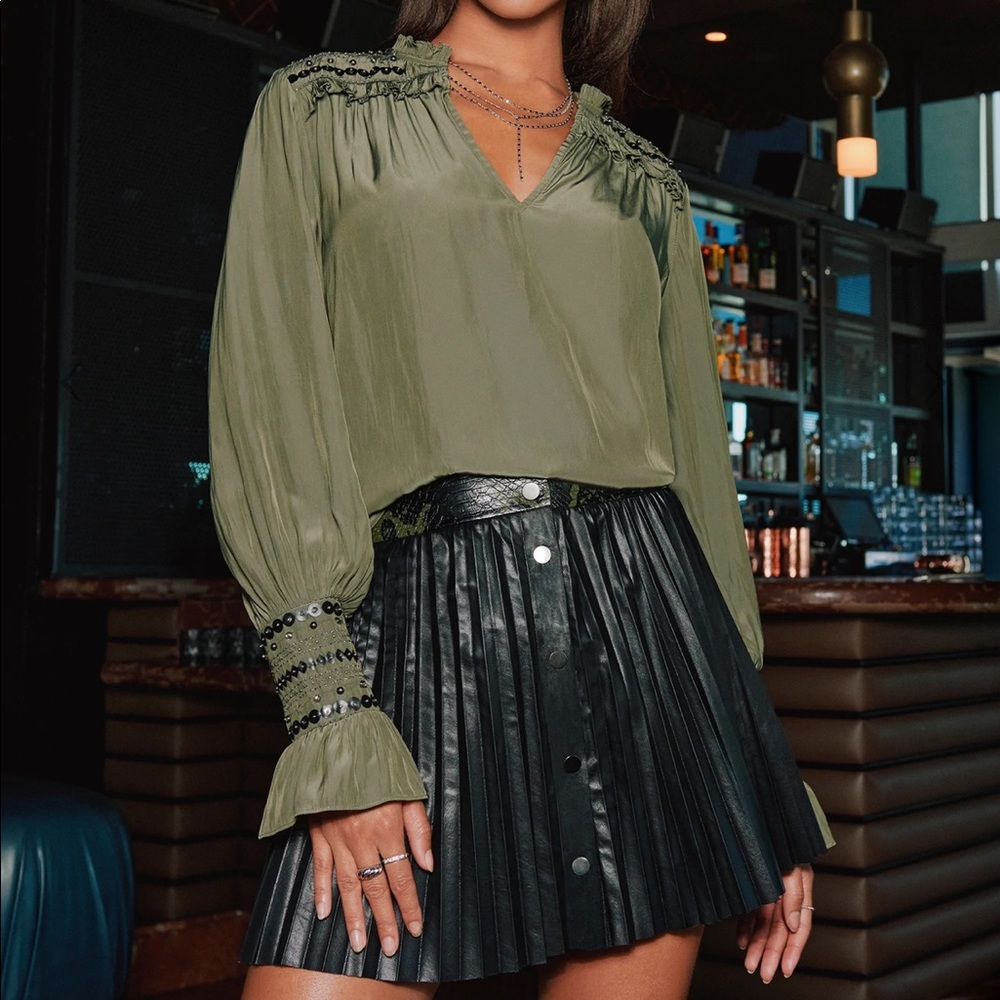 Ramy Brook Embossed Anya Pleated Mini Skirt